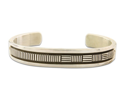 Navajo Bracelet 925 Silver Heavy Hand Stamped Signed Bruce Morgan C.80's