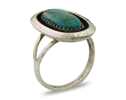 Navajo Ring 925 Sterling Blue Turquoise Native American Artist C.80's