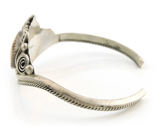 Navajo Cuff Bracelet Sterling Silver Authentic Pink Muscle Signed Justin Morris