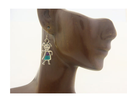 Navajo Earrings 925 Silver Natural Turquoise & Sugilite Native American C.80's