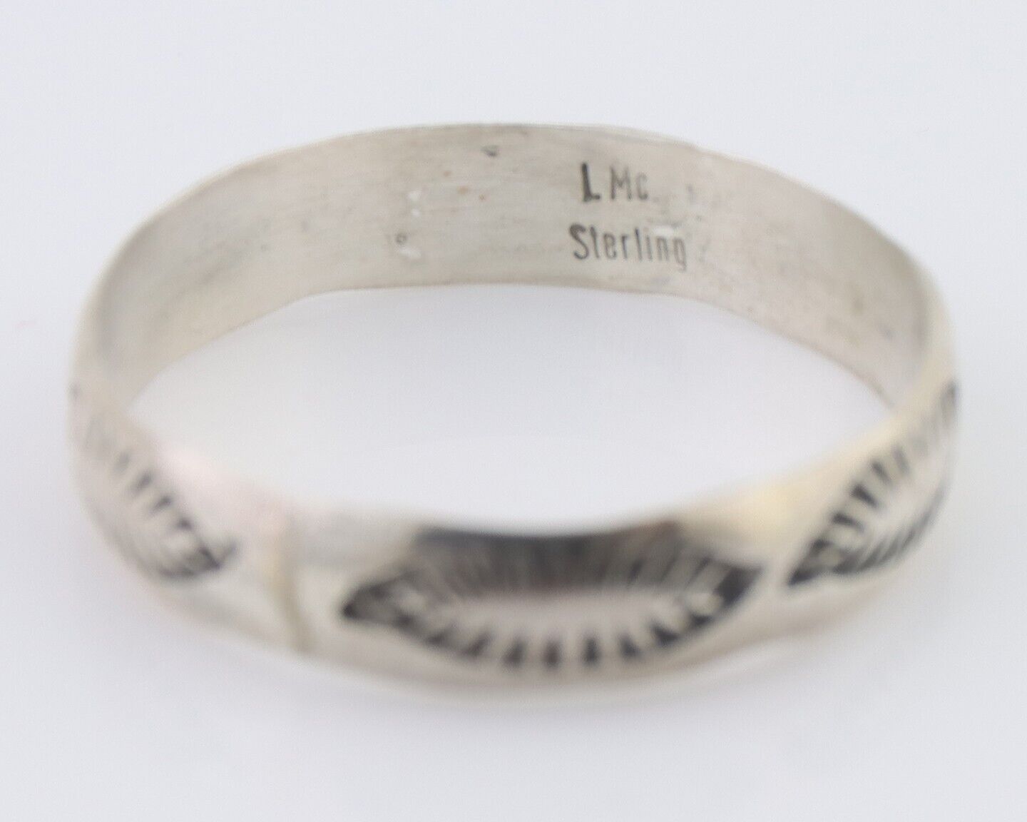 Navajo Hand Stamped Band 925 Silver 5.0 mm Signed Larry Chavez Size 11 C.80's