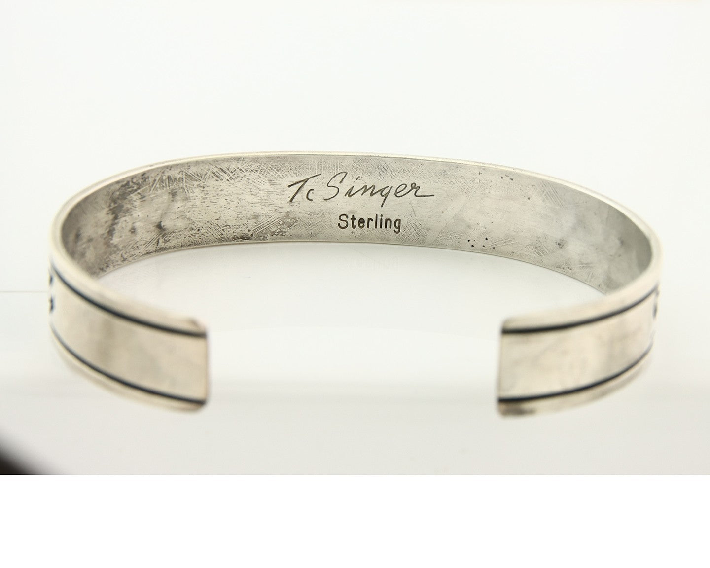 men Vintage Navajo Bangle Bracelet Sterling Silver Handmade Signed Thomas Singer