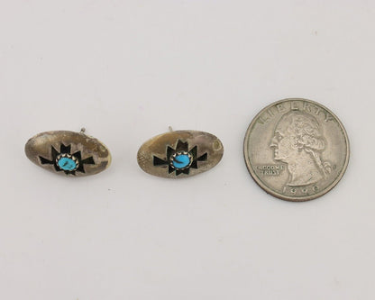 Navajo Hand Cut Earrings 925 Silver Blue Natural Turquoise Native Artist C.80's