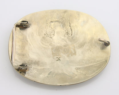 Navajo Belt Buckle .999 Nickel Buffalo Gemstone Signed Chee Keams 3x3.5 in C.80s
