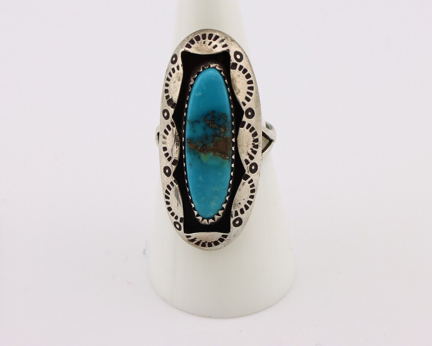 Navajo Ring 925 Silver Natural Kingman Turquoise Native American Artist C.80's