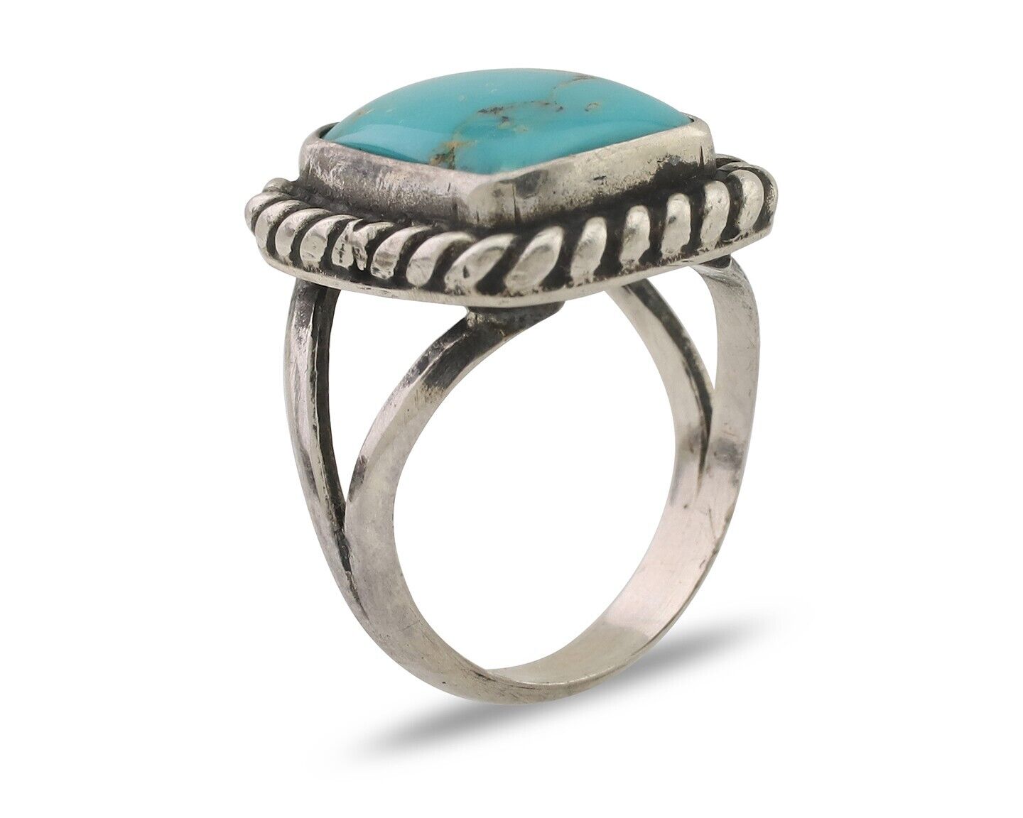 Navajo Ring 925 Silver Mountain Turquoise Artist Signed Apache Mfg C.80's