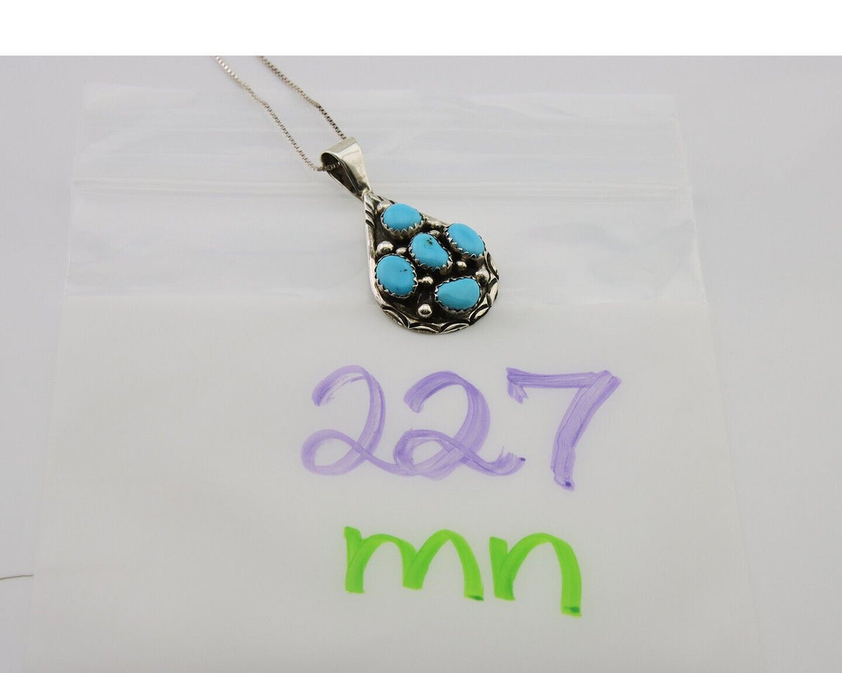 Navajo Necklace 925 Silver Natural Blue Turquoise Artist Signed MK C.80's