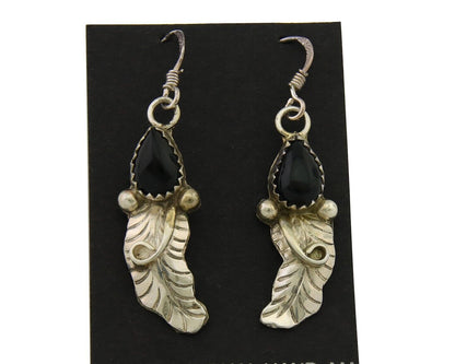 Navajo Earrings 925 Silver Handmade Natural Onyx Signed DB C.80's