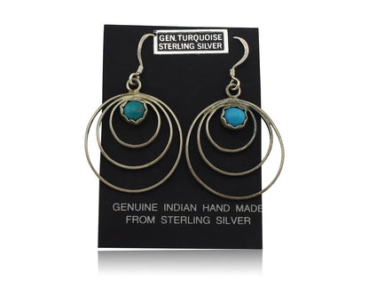 Navajo Dangle Handmade Earrings 925 Silver Blue Turquoise Native Artist C.80's