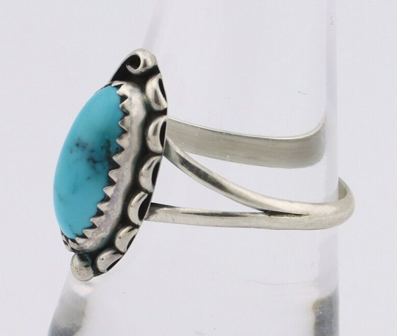 Navajo Ring 925 Silver Sleeping Beauty Turquoise Artist Signed SC C.80's