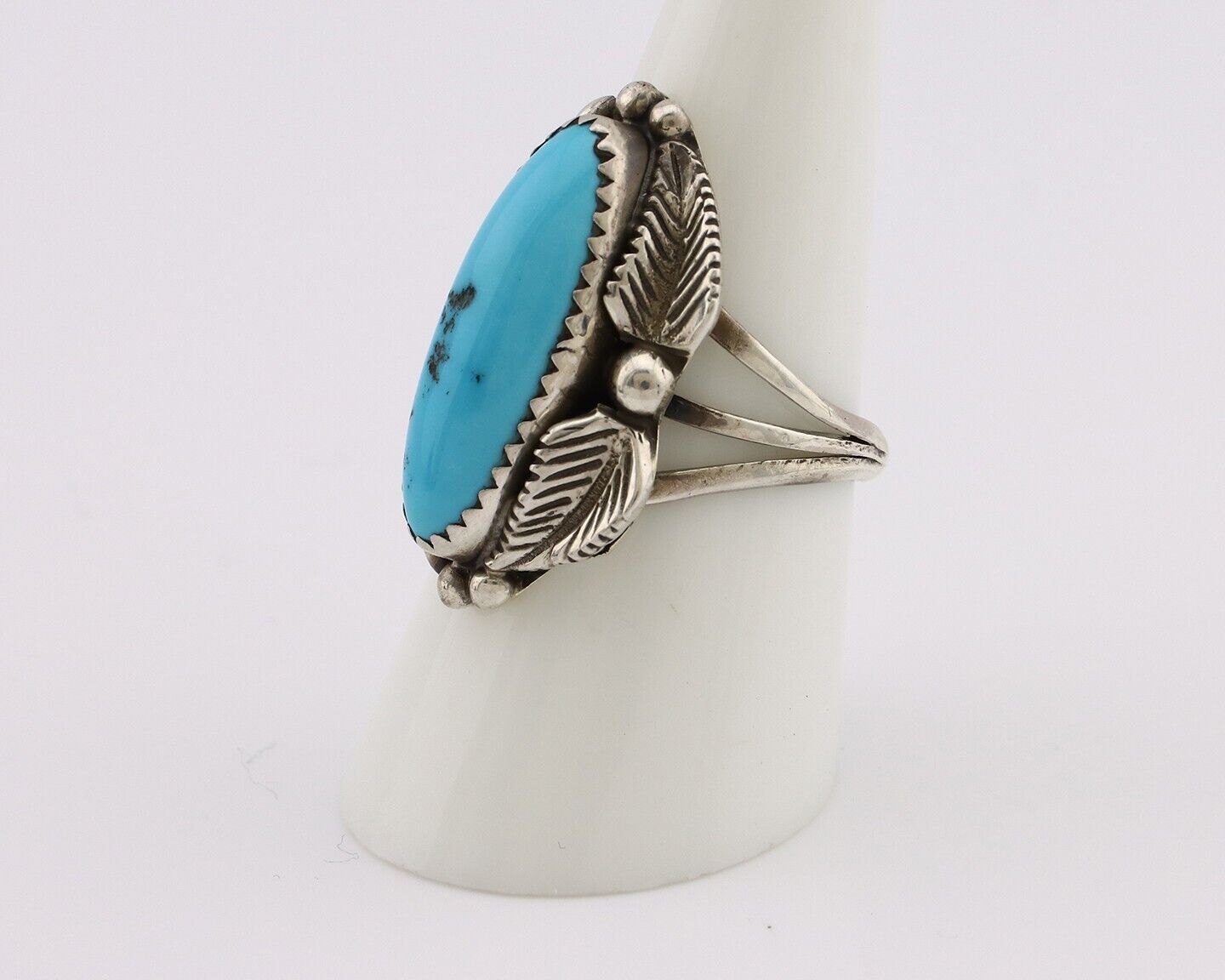 Navajo Ring 925 Silver Sleeping Beauty Turquoise Signed SC C.80's