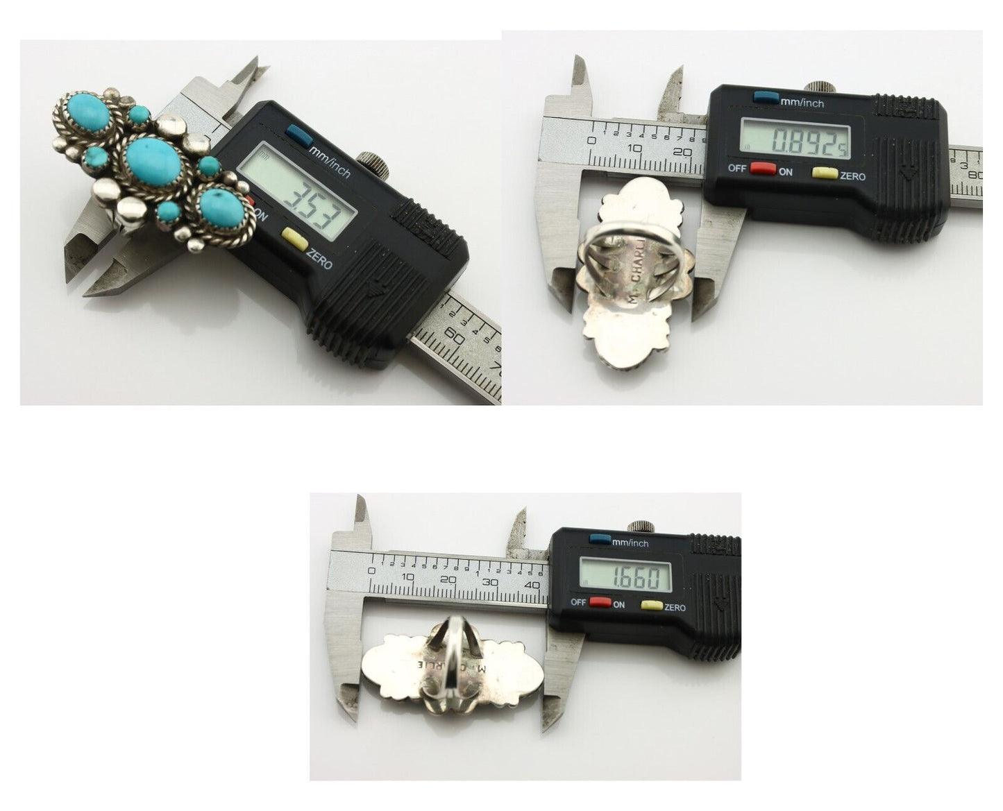 Navajo Ring 925 Silver Blue Turquoise Artist Signed M Charlie C.80's