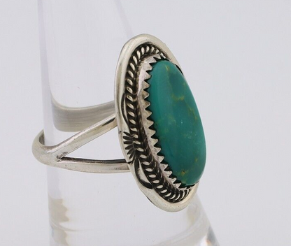 Navajo Hand Stamped Ring 925 Silver Natural Turquoise Native Artist C.80's