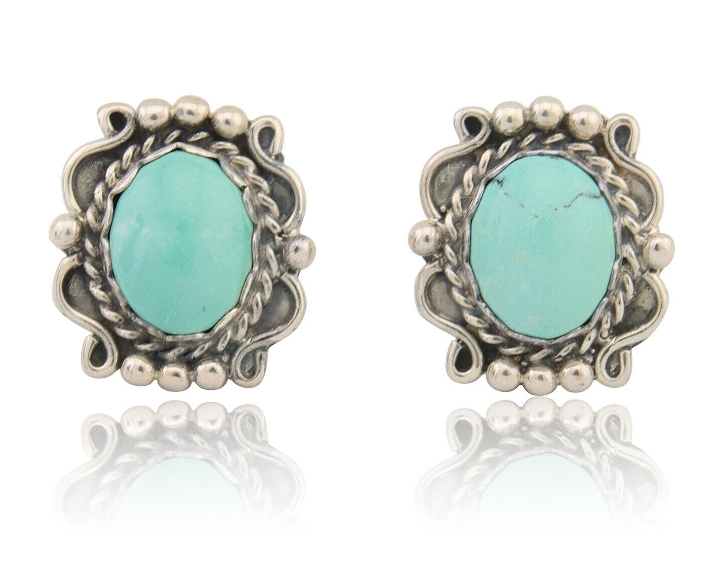 Navajo Earrings 925 Natural Turquoise Native Artist Signed VM C.80's