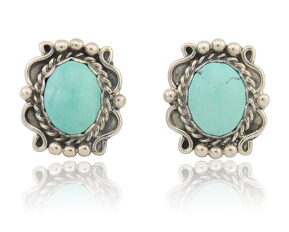 Navajo Earrings 925 Natural Turquoise Native Artist Signed VM C.80's
