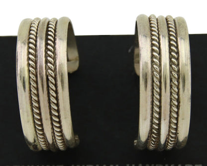 Navajo Earrings 925 Silver Half Hoop Handmade Native American Artist C.80's