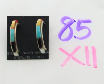 Navajo Half Hoop Earrings Sterling Silver Natural Gemstone Native Handmade