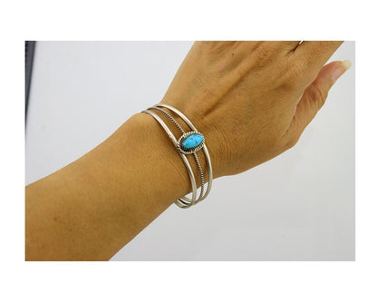 Navajo Cuff Bracelet 925 Silver Turquoise Cuff Artist Signed EG C.80's