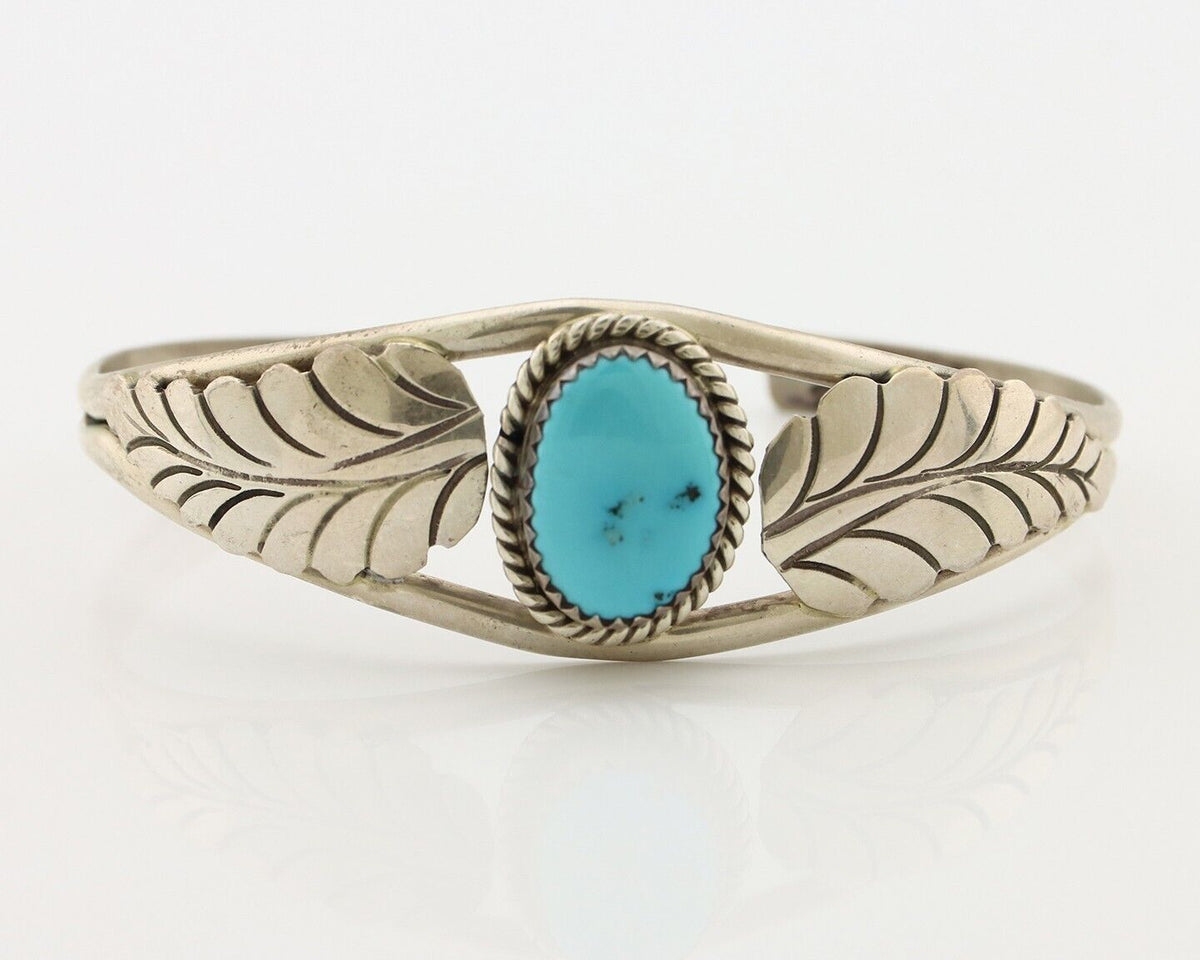 Navajo Handmade Bracelet 925 Silver Natural Blue Turquoise Artist Signed E C.80s