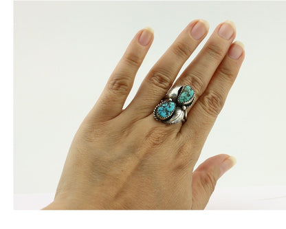 Navajo Ring 925 Silver Blue Sleeping Beauty Turquoise Native Artist C.80's