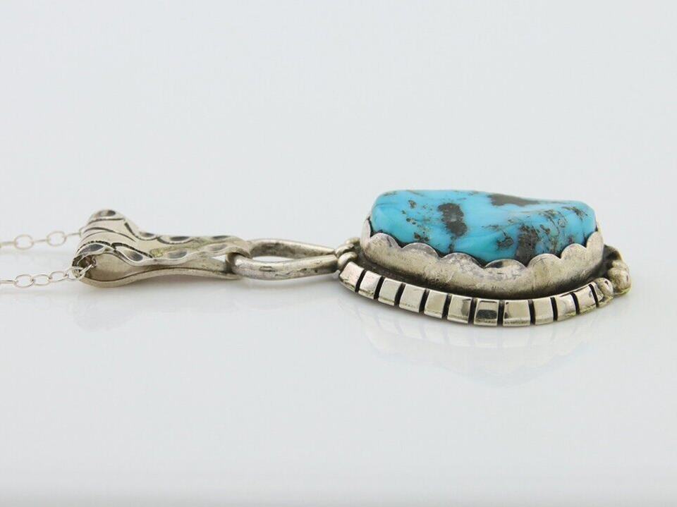 Navajo Necklace 925 Silver Natural Green Turquoise Artist Mike Begay C80s