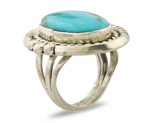 Navajo Ring 925 Sterling Natural Blue Turquoise Signed Ben S C.80's Size 6.5