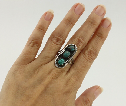 Navajo Ring 925 Silver Natural Blue Turquoise Native American Artist C.80's