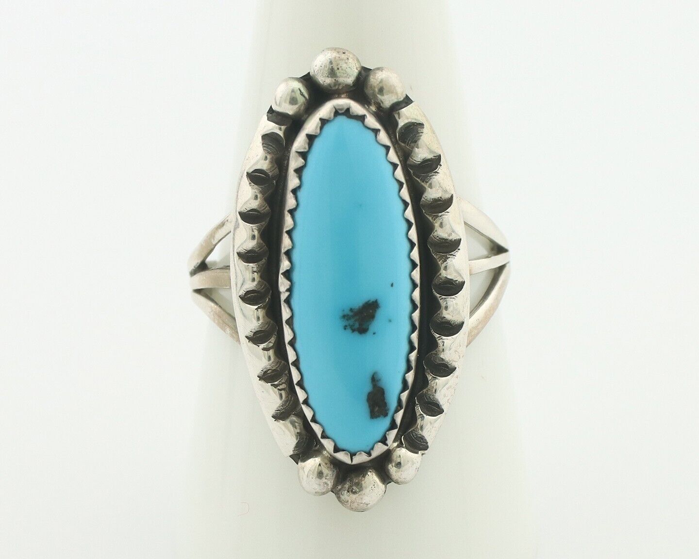 Navajo Ring .925 Silver Sleeping Beauty Turquoise Native American Artist C.80's
