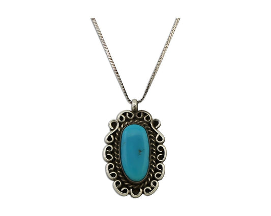Navajo Pendant 925 Silver Natural Turquoise Signed Wayne Etsitty C.90s