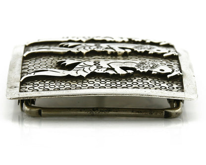 Navajo Belt Buckle .925 SOLID Silver Handmade Artist THJ or FHJ C.80's