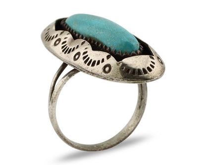 Navajo Ring 925 Silver Natural Kingman Turquoise Native American Artist C.80's