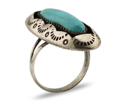 Navajo Ring 925 Silver Natural Kingman Turquoise Native American Artist C.80's