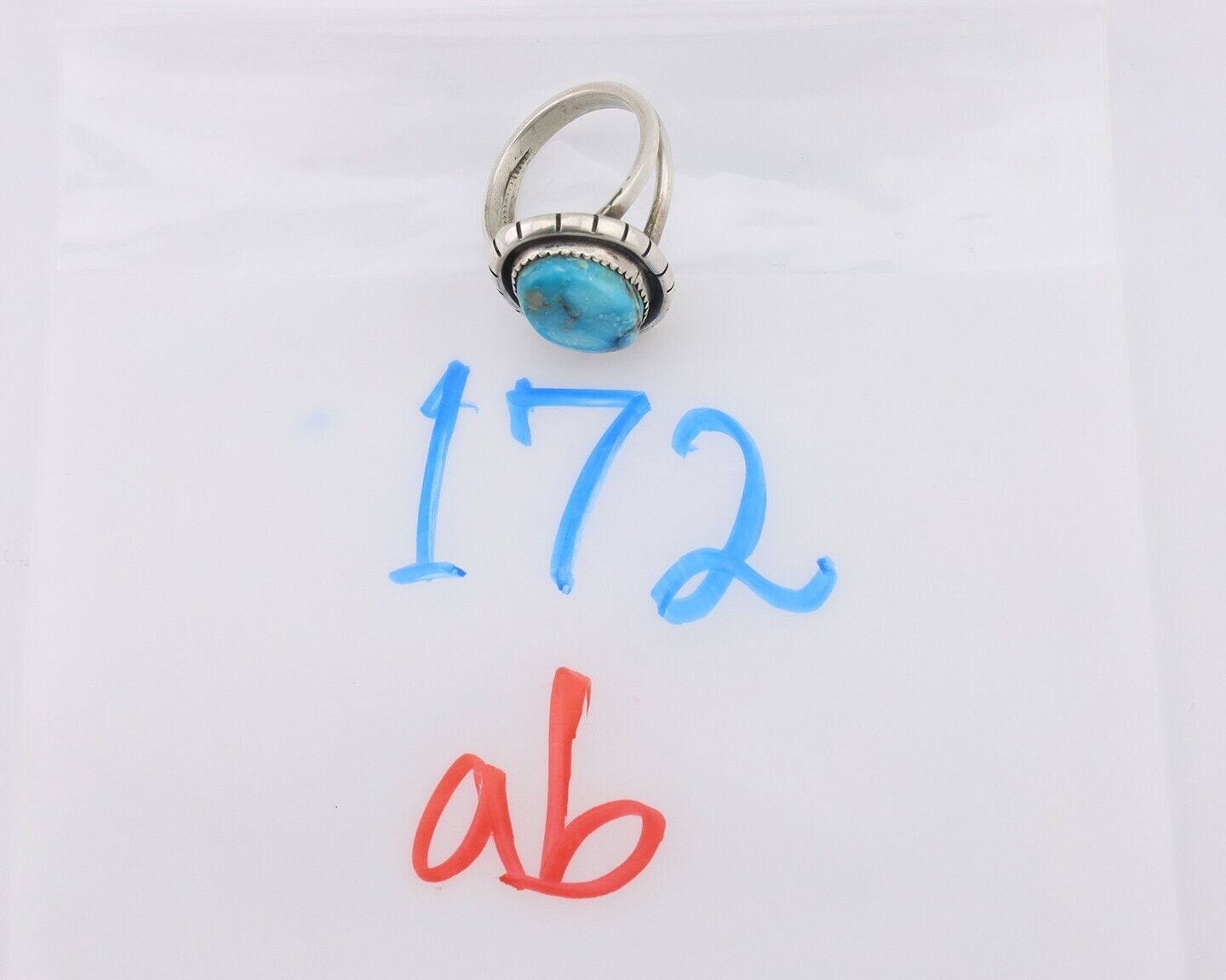 Navajo Ring 925 Silver Blue Gem Turquoise Native American Artist C.80's