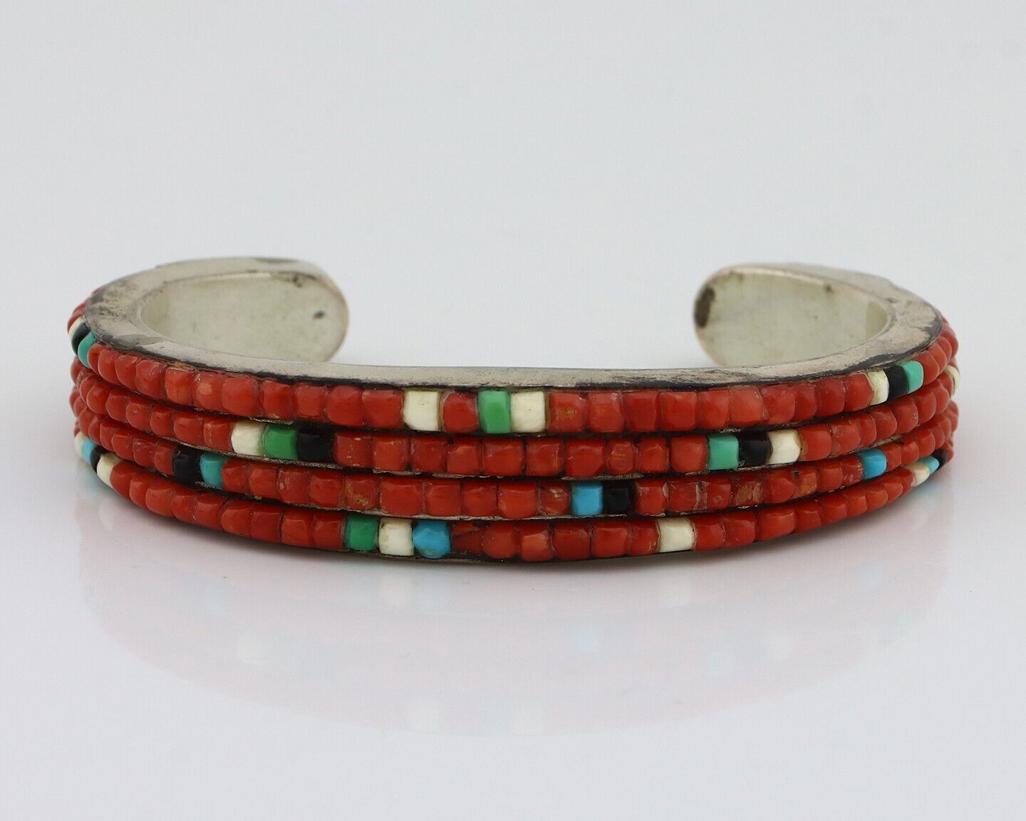 Navajo Bracelet 925 Silver Natural Red Coral & Gemstones Native American C.80's