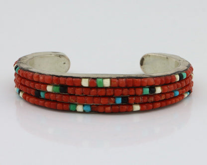 Navajo Bracelet 925 Silver Natural Red Coral & Gemstones Native American C.80's