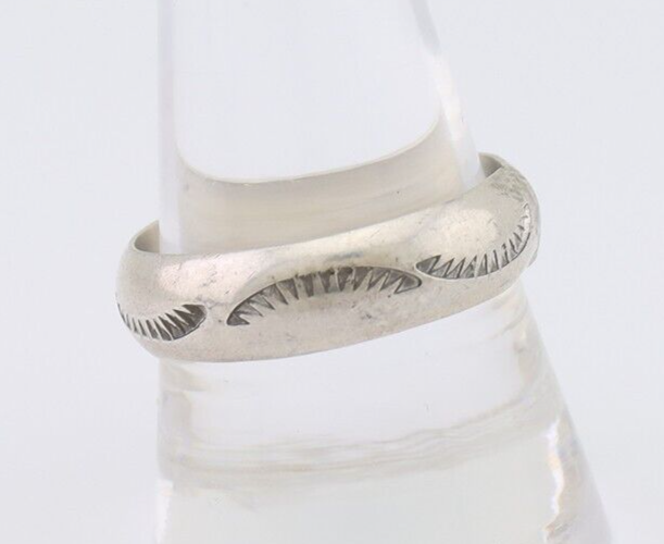 Navajo Hand Stamped Band 925 Silver 6.0 mm Signed Larry Chavez Size 10.25 C.80's