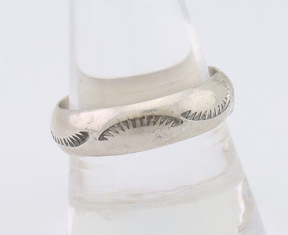 Navajo Hand Stamped Band 925 Silver 6.0 mm Signed Larry Chavez Size 10.25 C.80's