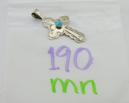 Navajo Cross Hand Stamped Pendant 925 Silver Turquoise Artist Gilbert Lee C.80's