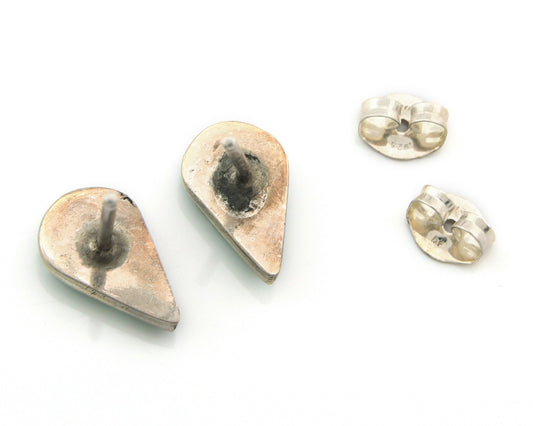 Navajo Earrings Sterling Silver Inlaid Natural Malachite Vintage Handmade