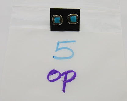 Navajo Hand Stampied Earrings 925 Silver Blue Turquoise Native Artist C.80's