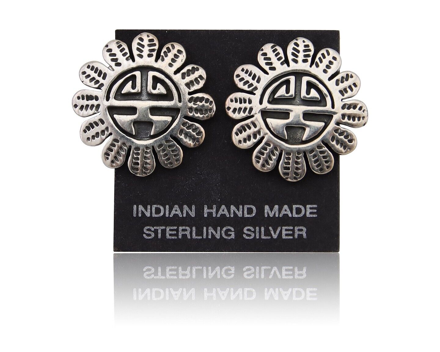 Navajo Tiwa Sun Earrings 925 Silver Native American Artist C.80's