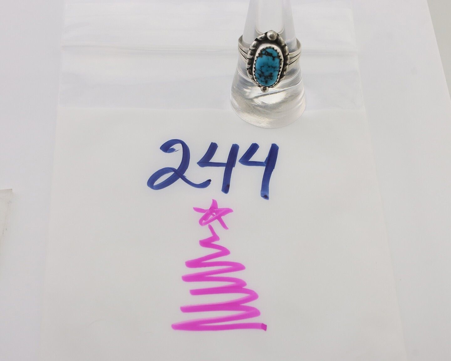 Navajo Ring 925 Silver Sleeping Beauty Turquoise Artist Signed SC C.80's
