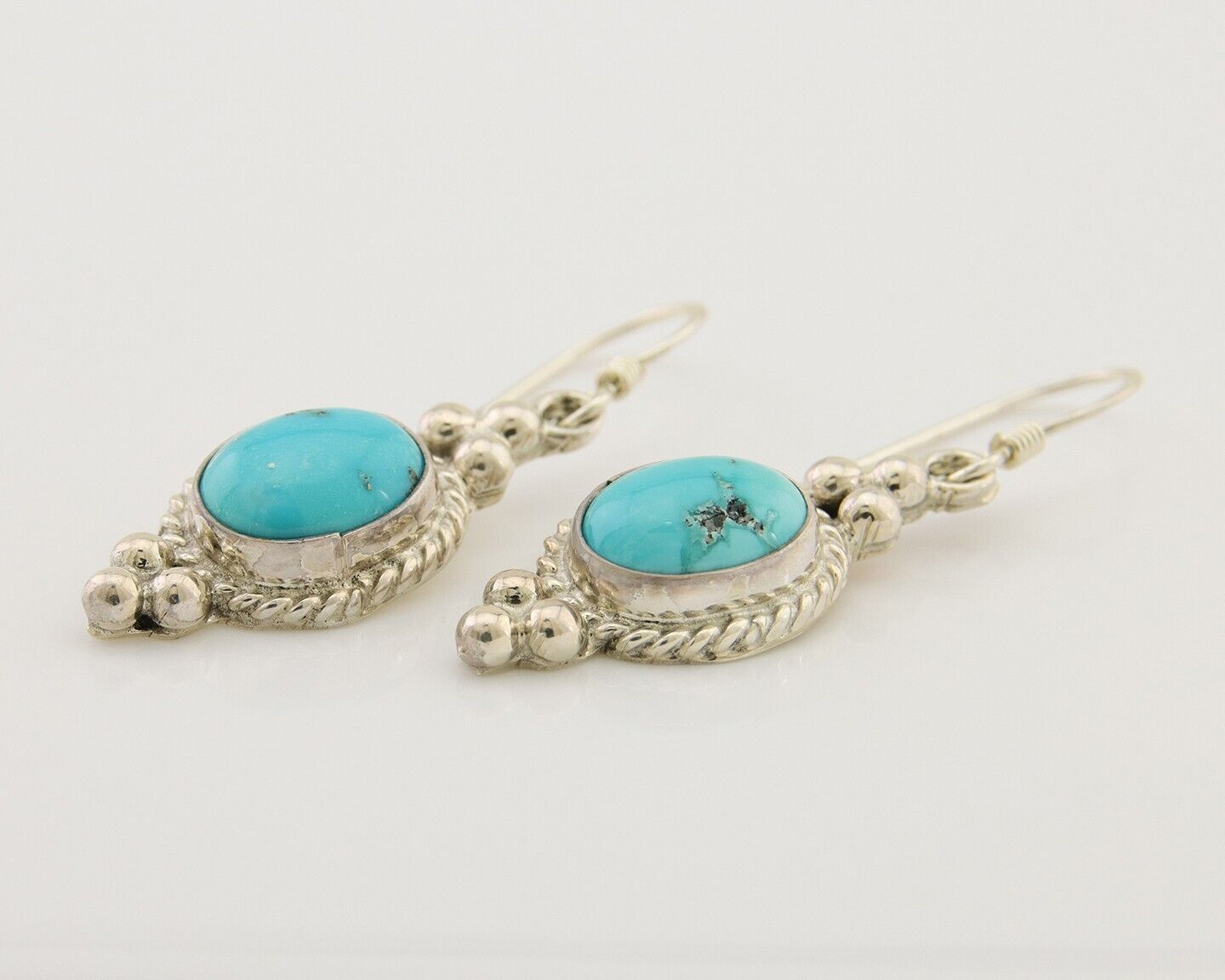 Navajo Dangle Earrings 925 Silver Blue Turquoise Native American Artist C.80's