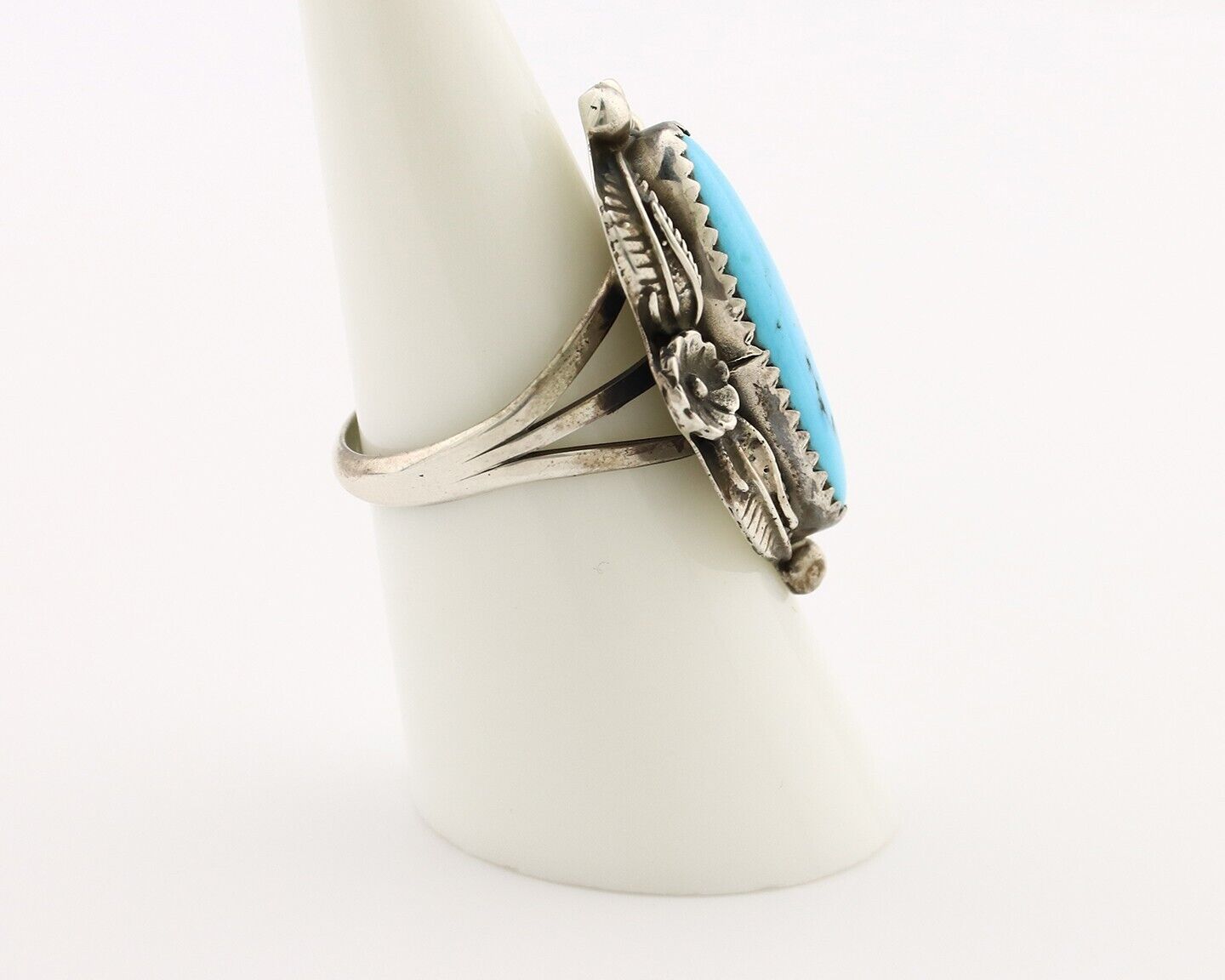 Navajo Ring 925 Silver Sleeping Beauty Turquoise Signed SC C.80's