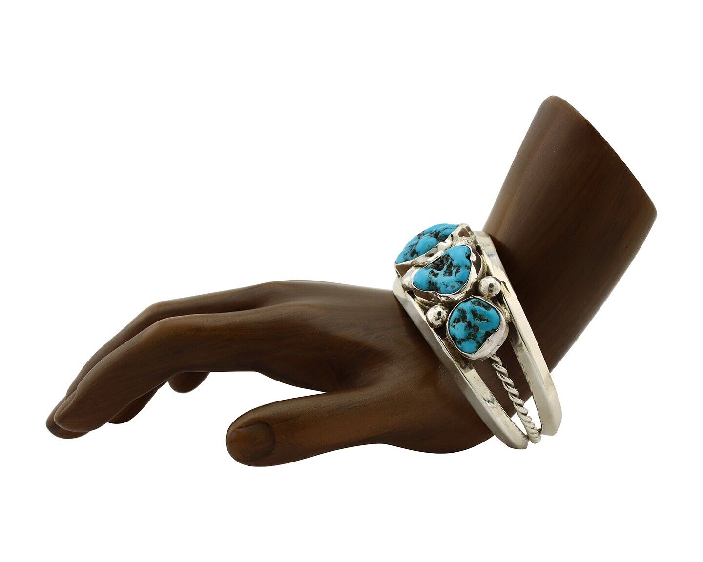 Navajo Bracelet 925 Silver Nugget Sleeping Beauty Turquoise Artist Signed JR C80