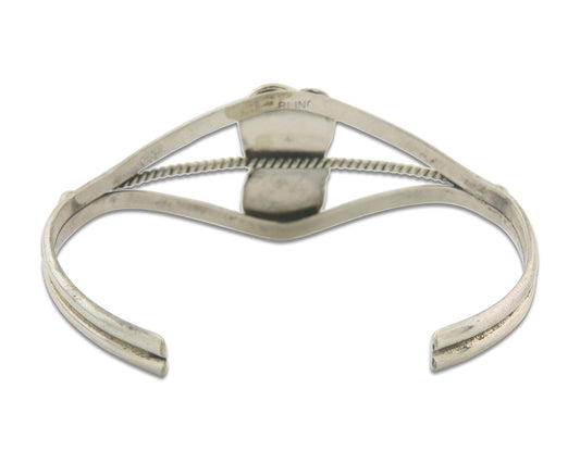 Navajo Bracelet 925 Silver Coral & Turquoise Cuff Signed Running Bear C.80's