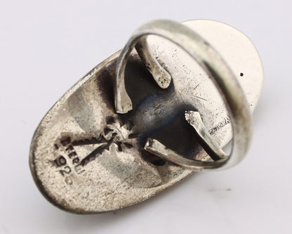 Navajo Ring 925 Silver Blue Spiderweb Turquoise Native American Artist C.80's