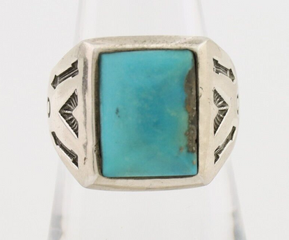 Navajo Ring 925 Silver Kingman Turquoise Artist Signed Sunburst C.80's