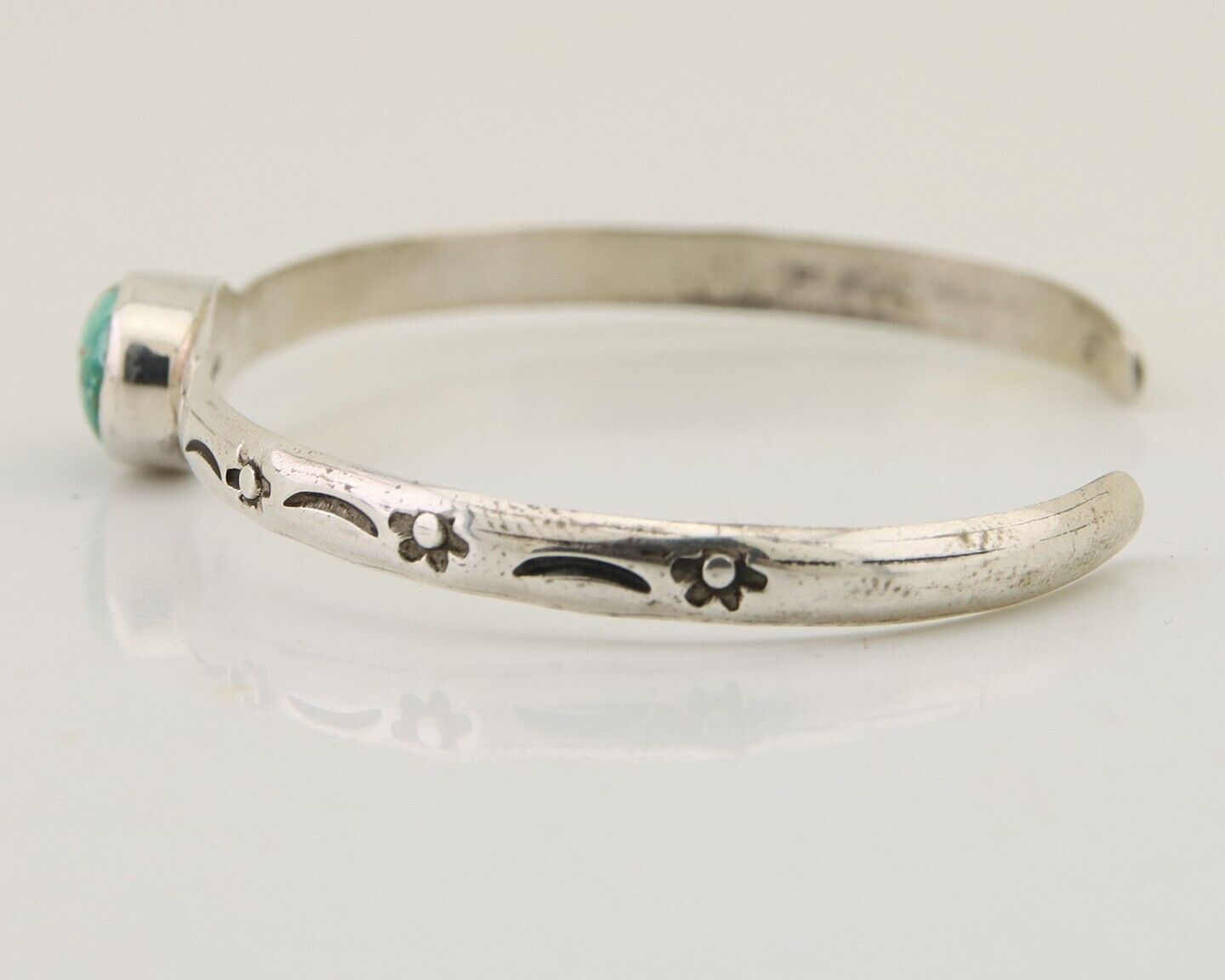 Navajo Hand Stamped Cuff Bracelet Turquoise 925 Silver Native American Artist