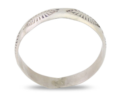 Navajo Hand Stamped Band 925 Silver 5.0 mm Signed Larry Chavez Size 13 C.80's